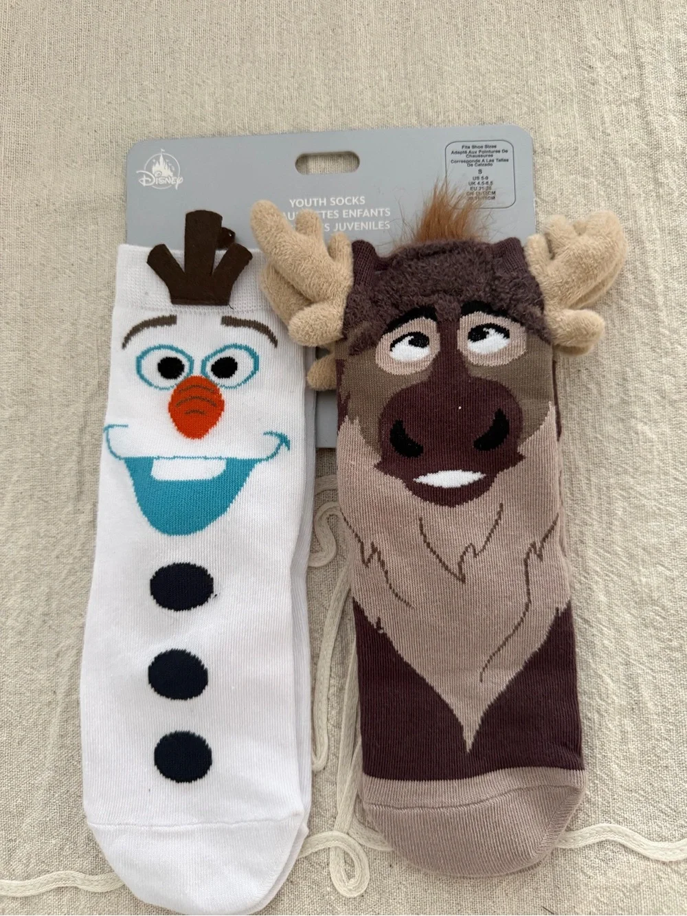 Disney Kids Olaf & Sven Character Socks - White, Brown & Tan